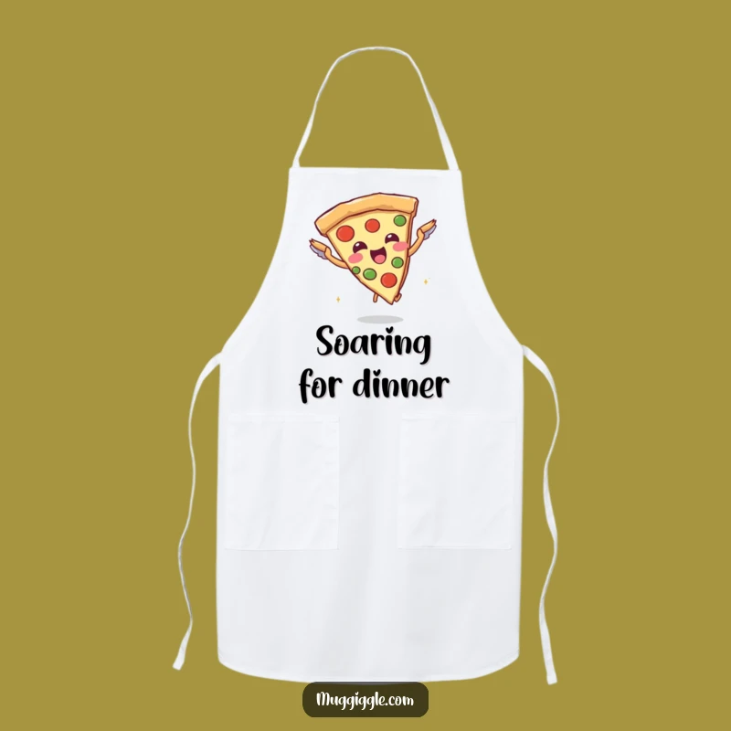 Funny Pizza Flying Apron: Joyful Slice Character - Kitchen Foodie Fun Gift