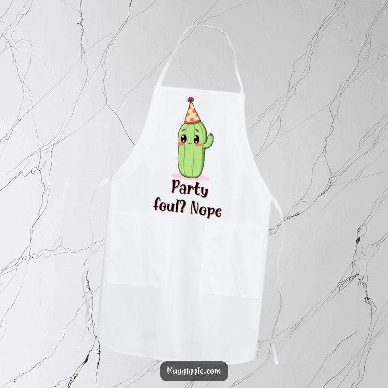 Funny Apron: Surprised cactus wearing a party hat, ready for festive kitchen fun.
