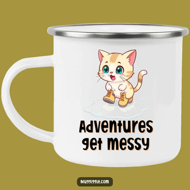 Funny Camping Mug: Hilarious Boots Kitty Milk Spill Cup for Adventurous Cats