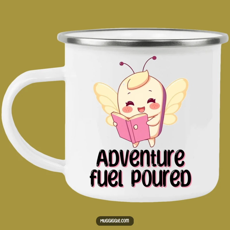 Funny Adventure Mug: Flying Book Character Outdoor Gift