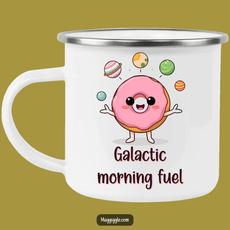 Funny Donut Planet Juggler Camping Mug: Adventure Fuelled by Cosmic Laughs