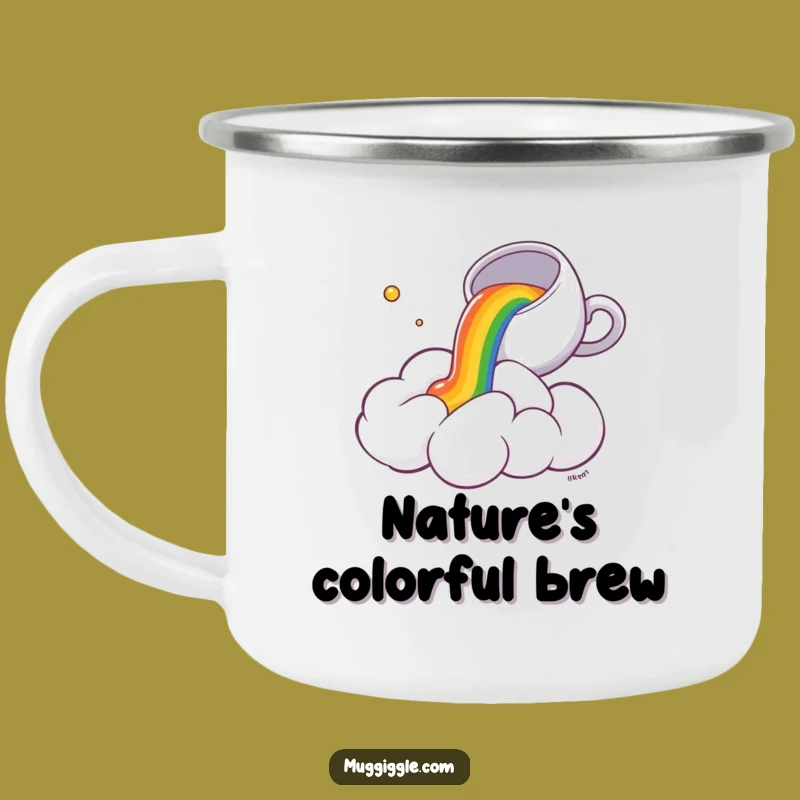 Funny Cloud Tea Spill Camping Mug: Adventure with a Surprised Cloud & Rainbow, Funny Gift