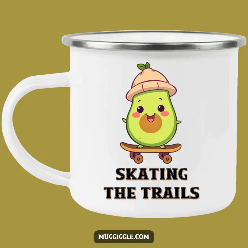 Funny Avocado Skater Camping Mug: Adventure-Ready Humor
