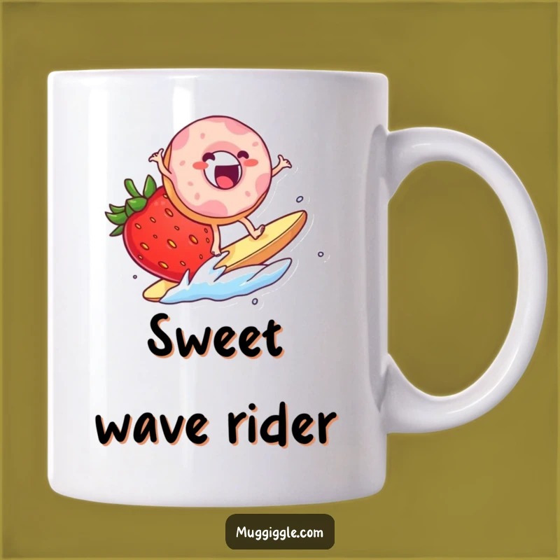 Funny Donut Surf Mug: Exciting Strawberry Wave Humor for Sweet Mornings