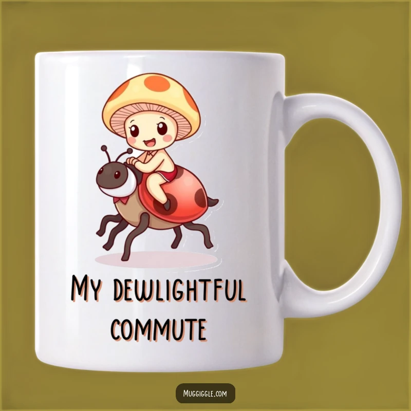 Funny Mushroom Ladybug Mug: Delighted Cartoon Nature Gift