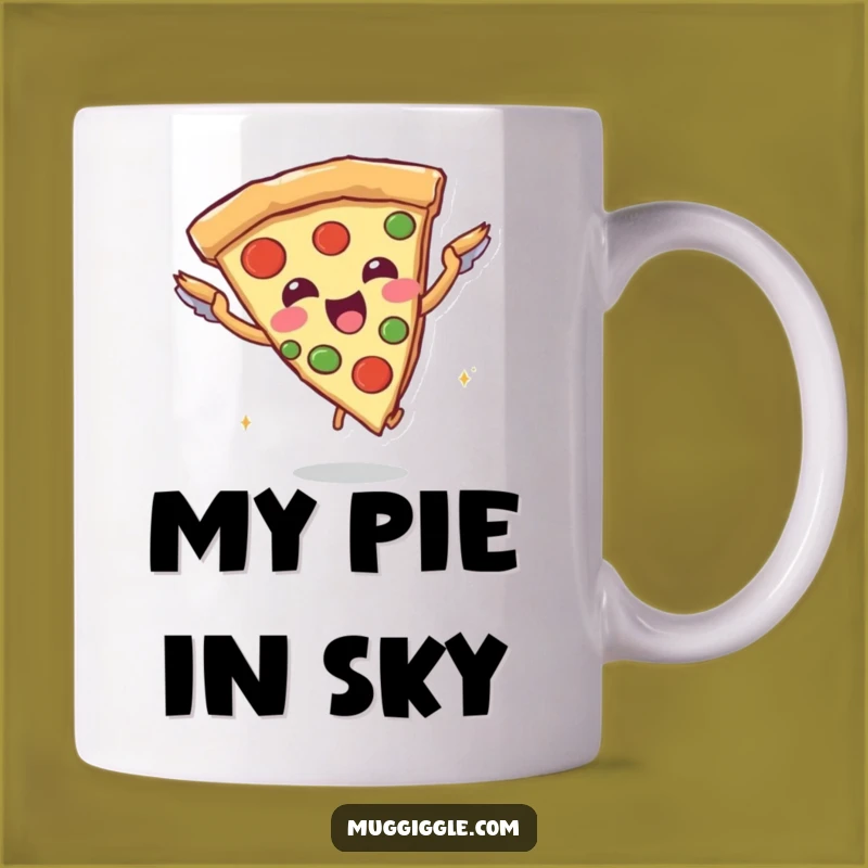 Funny Pizza Flying Mug: Joyful Slice Character - Hilarious Foodie Gift
