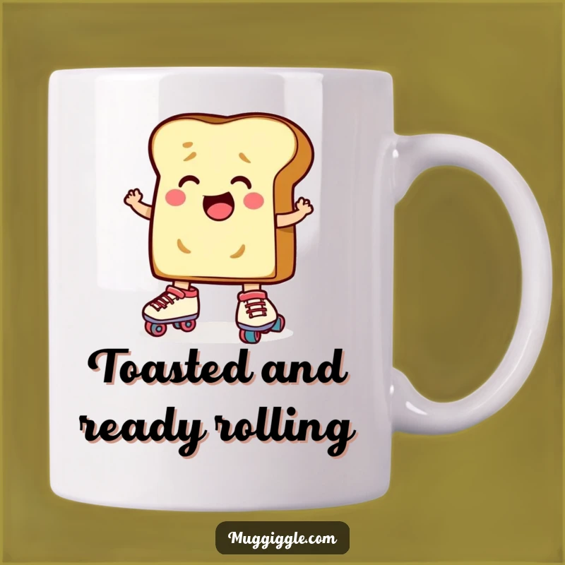 Funny Toast Roller Skates Mug: Determined Cartoon Breakfast Gift