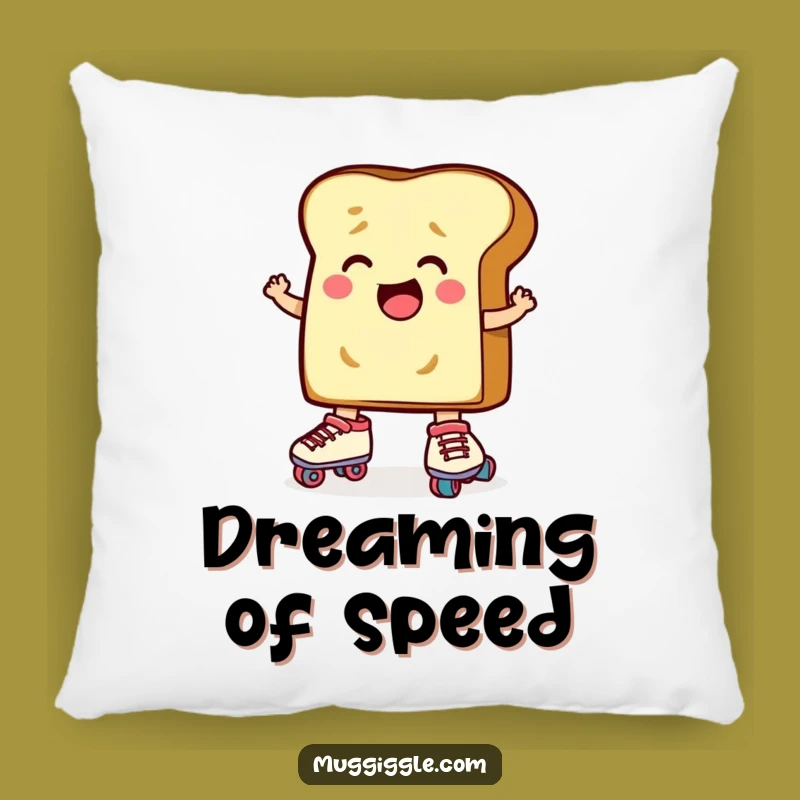 Funny Toast Roller Skates Pillow: Cozy Determined Cartoon Comfort