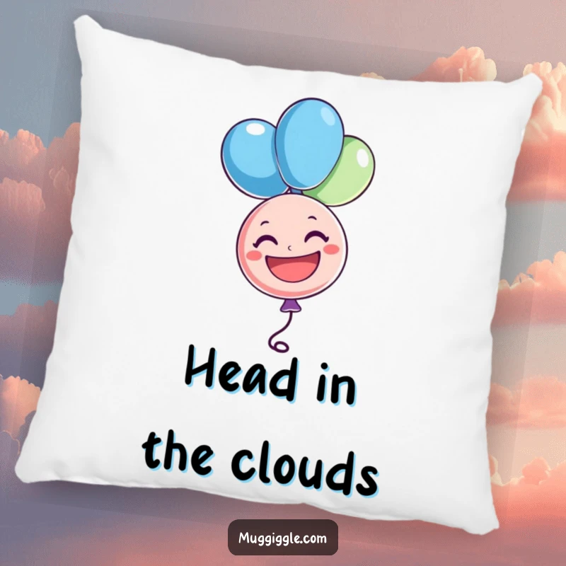 Funny pillow featuring a cheerful balloon character upside down with a big grin, offering soft comfort and a dose of pure joy, a funny gift.