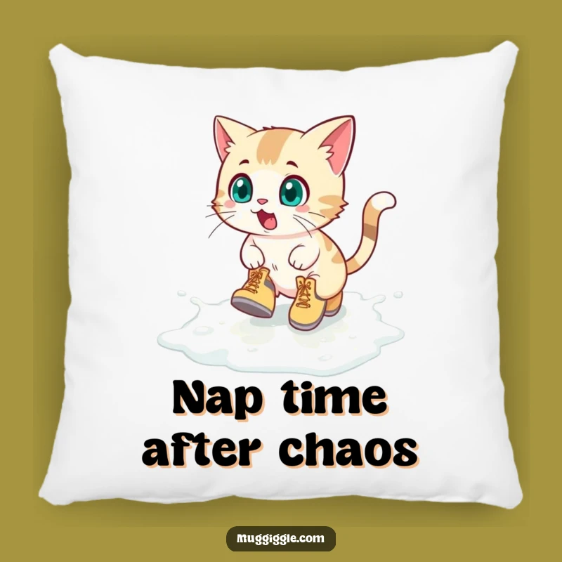 Funny Pillow: Cozy Surprised Boots Kitty Milk Spill Cushion for Comfort