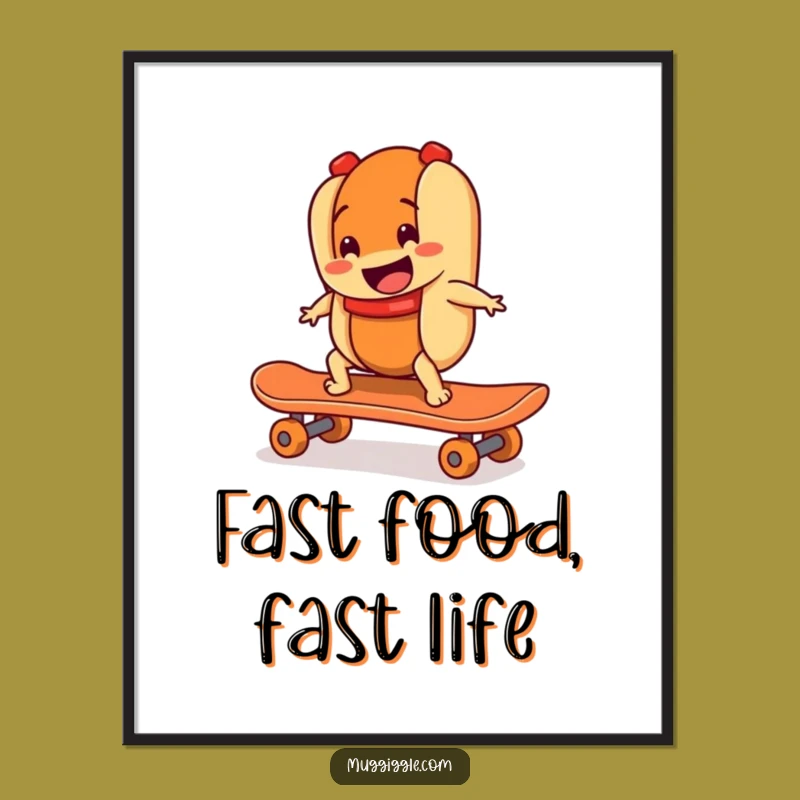 Funny Hot Dog Skateboarder Art Print A Wild Decor Gift