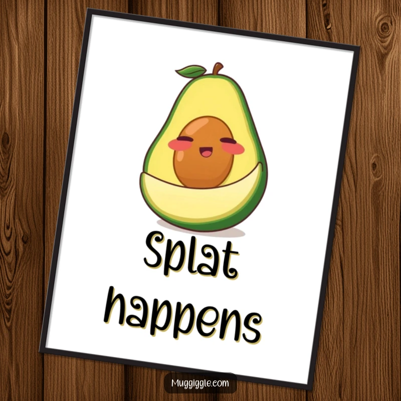 Funny Avocado Digital Art Print: A clumsy green avocado character comically slipping on its own peel, humorous cartoon illustration for download.