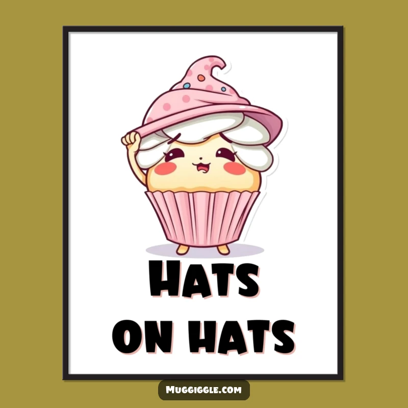 Funny Flustered Cupcake Overwhelmed by Hats Digital Art - Instant Funny Gift