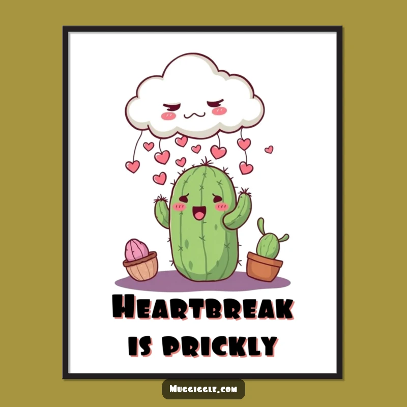 Funny Grumpy Cloud Cactus Digital Art: Cute Printable Wall Decor