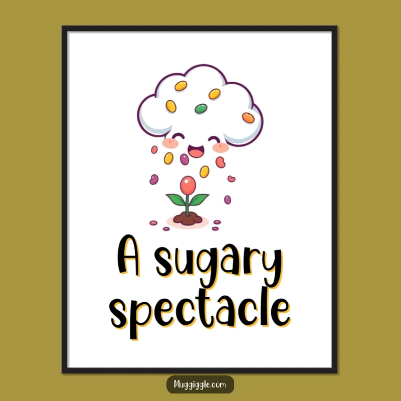 Funny Happy Cloud Jellybean Digital Art: Raining Sweetness - Instant Whimsical Decor Gift