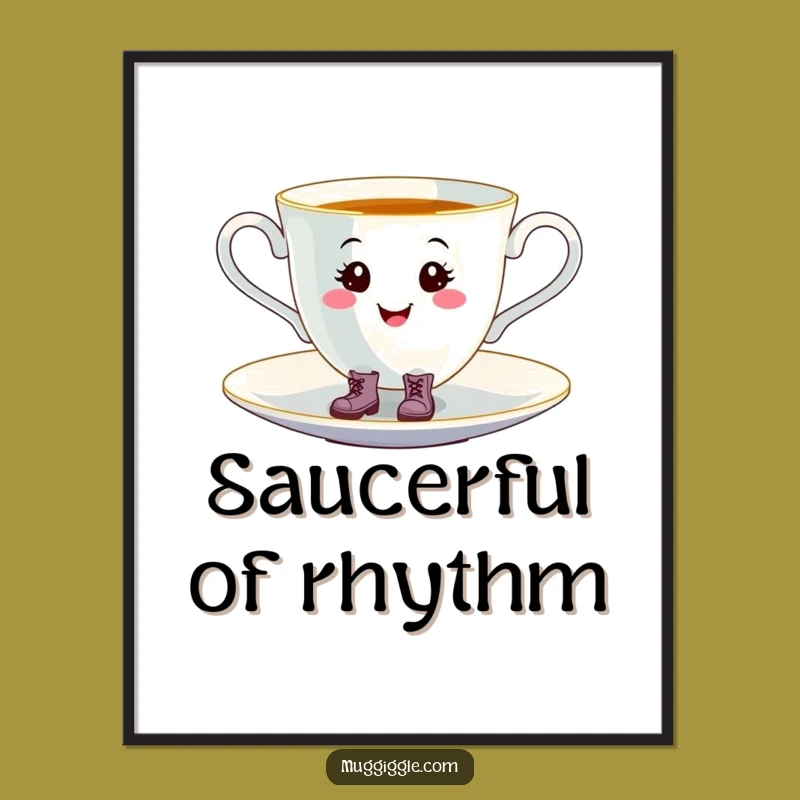 Funny Tap-Dancing Teacup Digital Art: Whimsical Printable Wall Decor