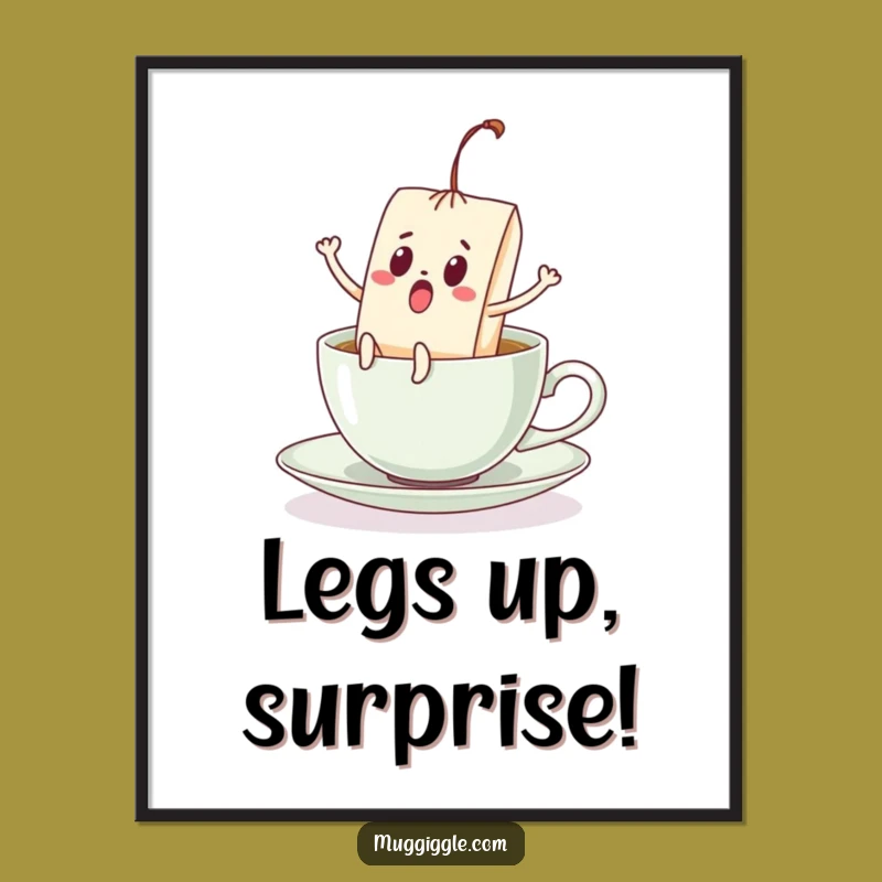Funny Teabag Digital Art: Surprised Kicking Legs in Teacup Decor