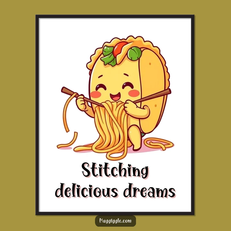 Funny Taco Knitting Digital Art: Whimsical Spaghetti Character for Instant Wall Humor