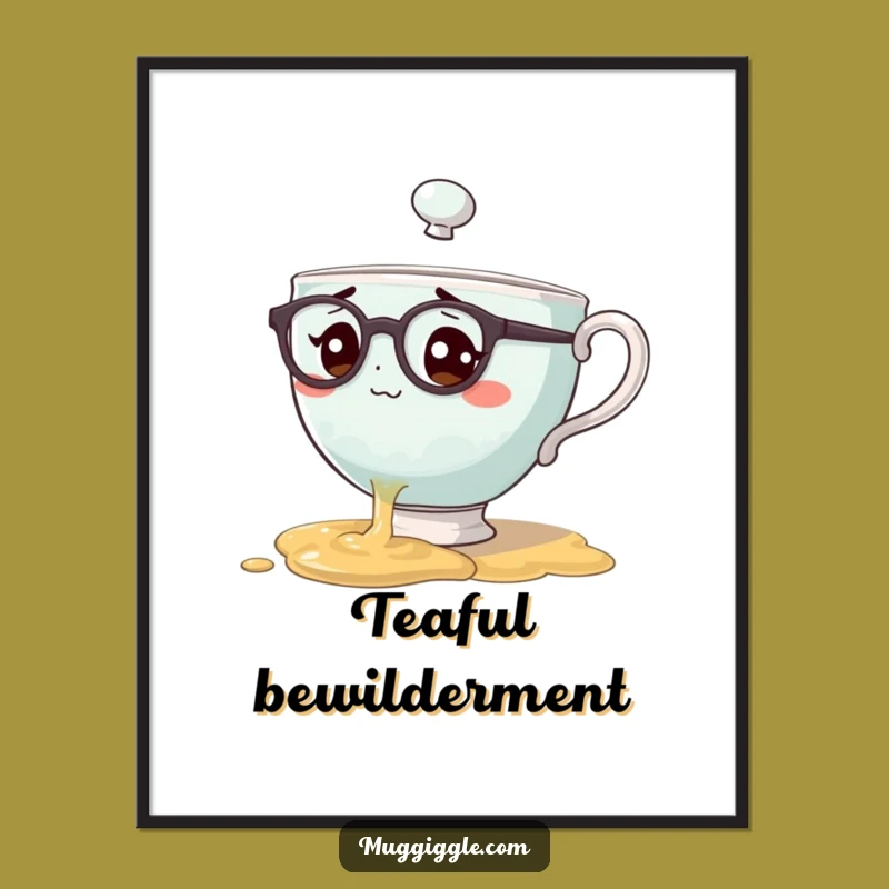 Funny Bewildered Teacup Spill Art Print A Clumsy Decor Gift