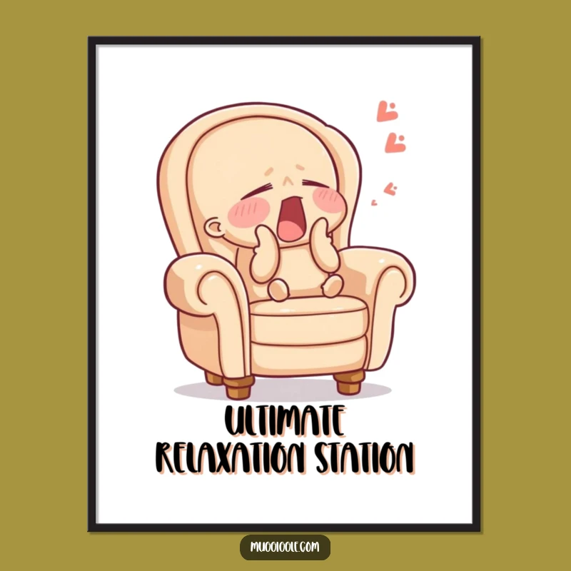 Funny Armchair Yawn Digital Print: Relaxed Character Art, Downloadable Funny Gift