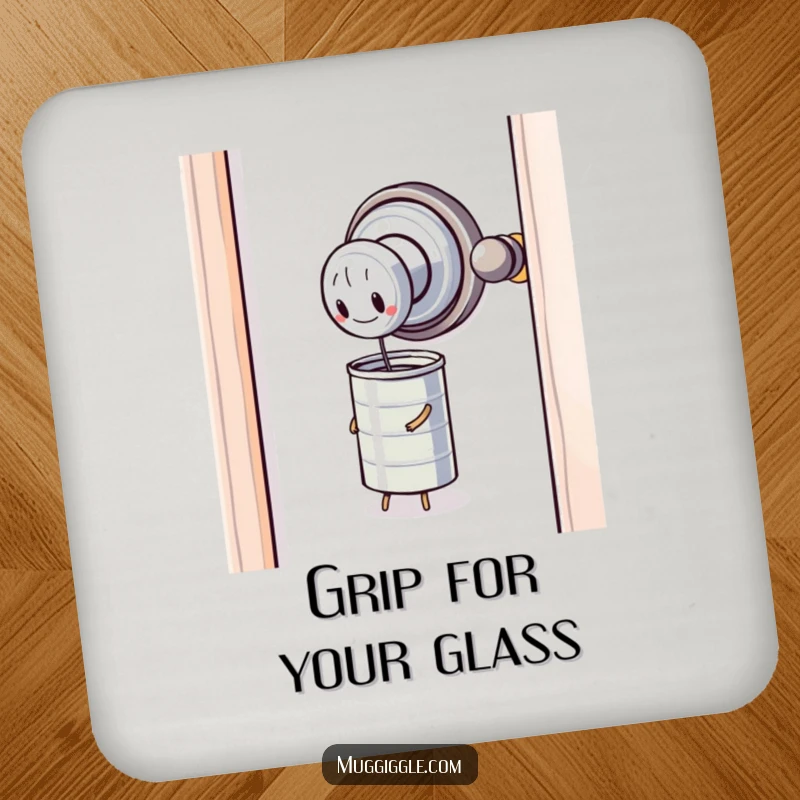 Funny Coaster: A determined door knob struggles to open a tiny, unyielding tin can, protecting surfaces with humor.