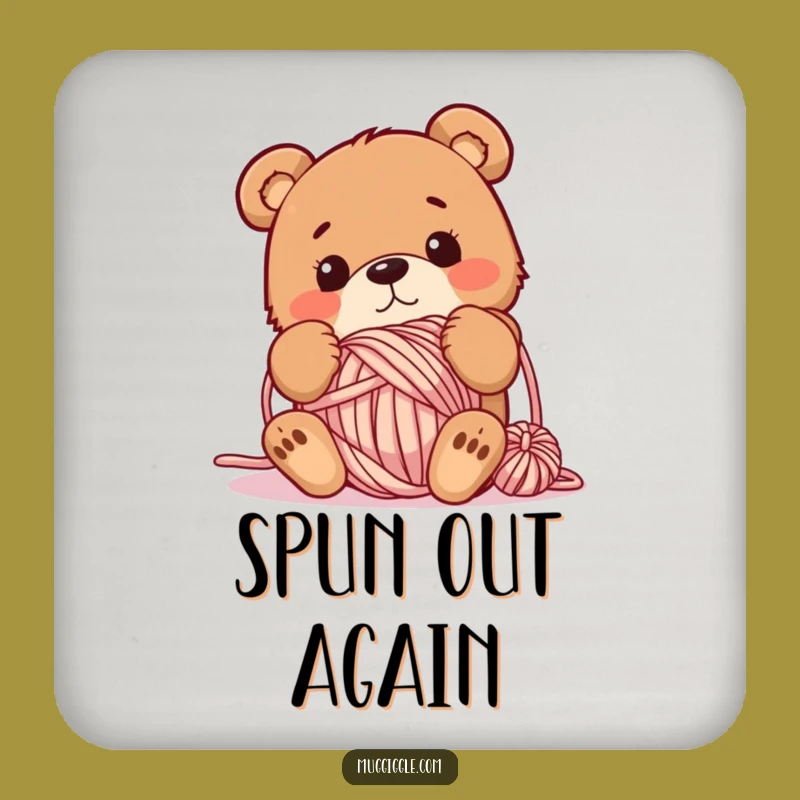 Funny Clumsy Bear Yarn Coaster: Tangled Character - Protect Surfaces Whimsical Gift