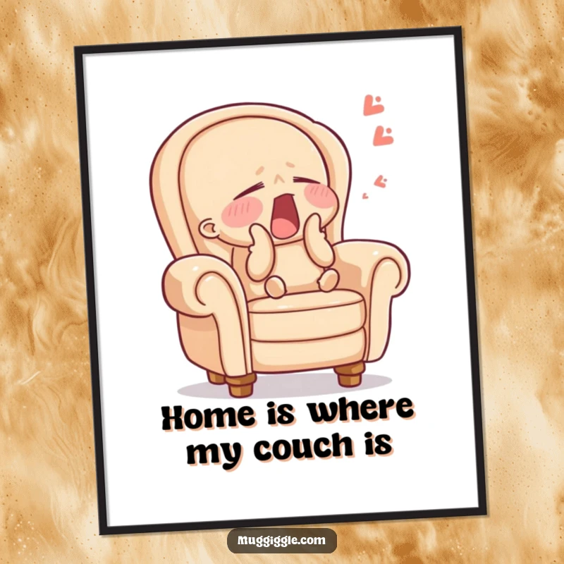 Funny armchair poster featuring a sleepy character yawning with eyes closed, perfect for wall decor and conveying a humorous, relaxed vibe, a funny gift.