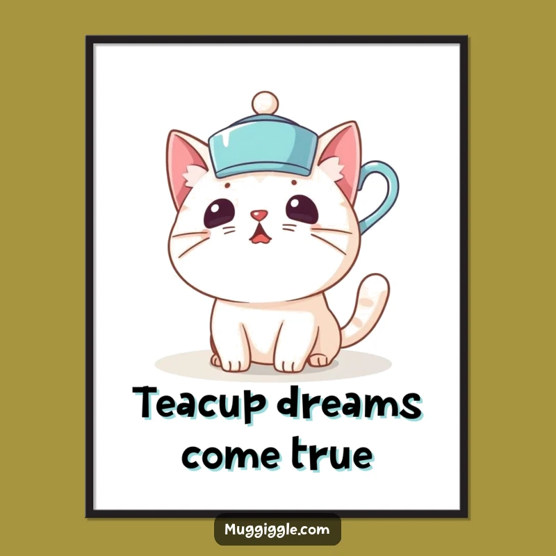 Funny Cat Teacup Poster: Surprised Kitty Art, Perfect Pet Lover Gift
