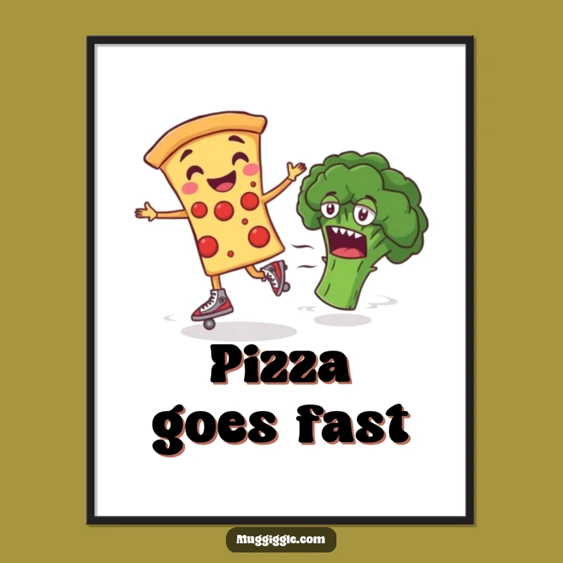 Funny Pizza Roller Skate Poster: Humorous Wall Art and Gift for Food Lovers