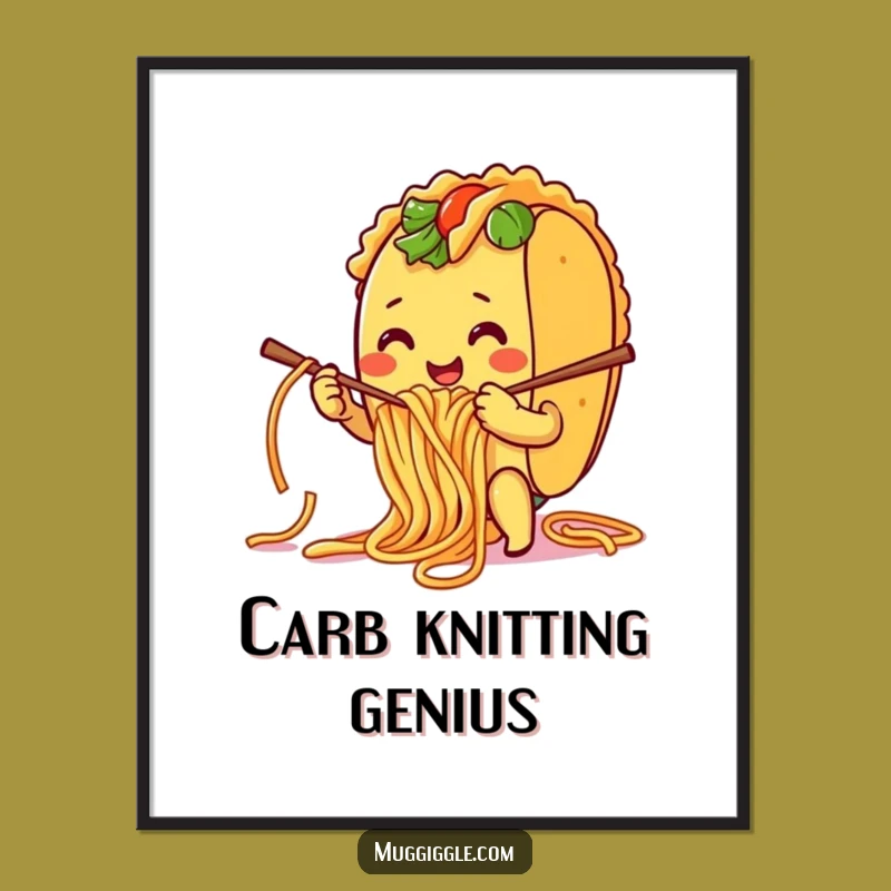 Funny Taco Knitting Poster: Whimsical Spaghetti Art for Kitchen and Dining Walls