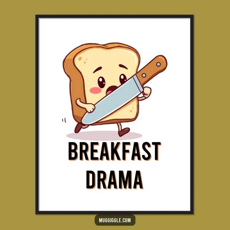 Funny Toast Chase Poster - Whimsical Breakfast Character Art Print