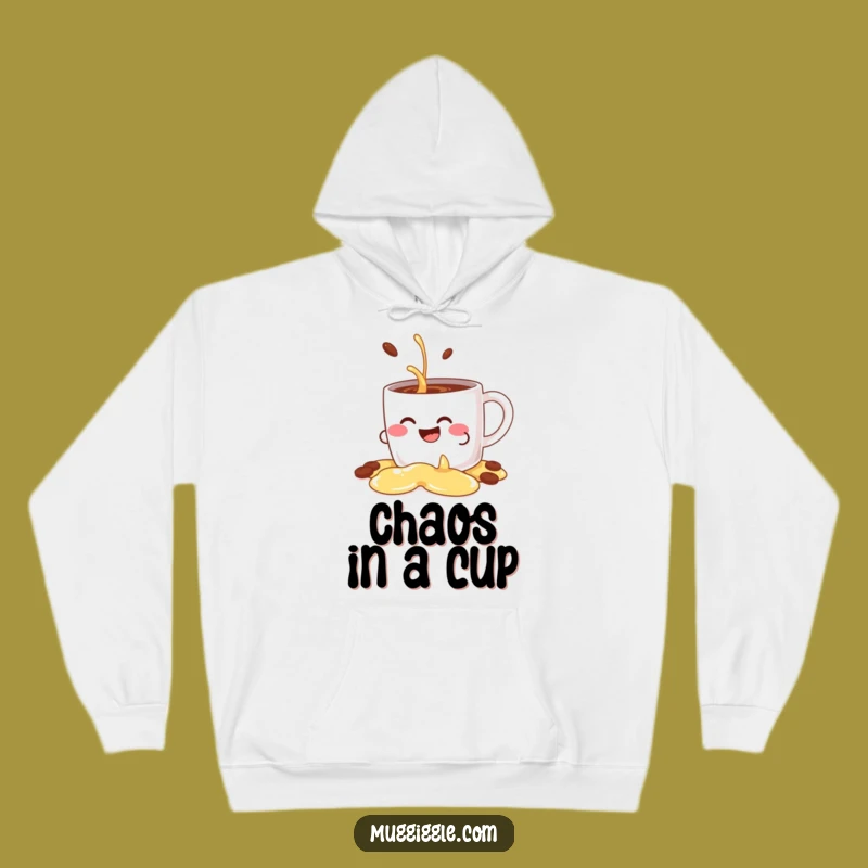Cozy Funny Giggling Mug Character Hoodie: Decorative Spill, Warm & Humorous Gift