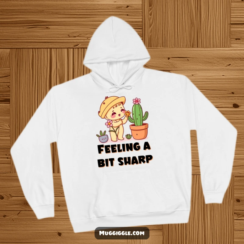 Funny hoodie featuring a shy taco character nervously giving a flower to a cactus, perfect for cozy, awkward charm.