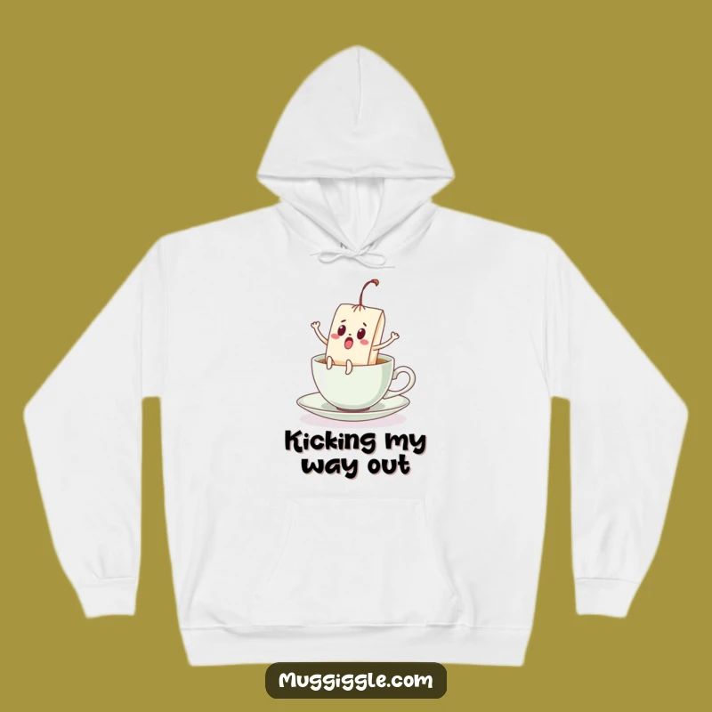 Funny Surprised Teabag Hoodie: Cozy Kicking Legs in Teacup Comfort