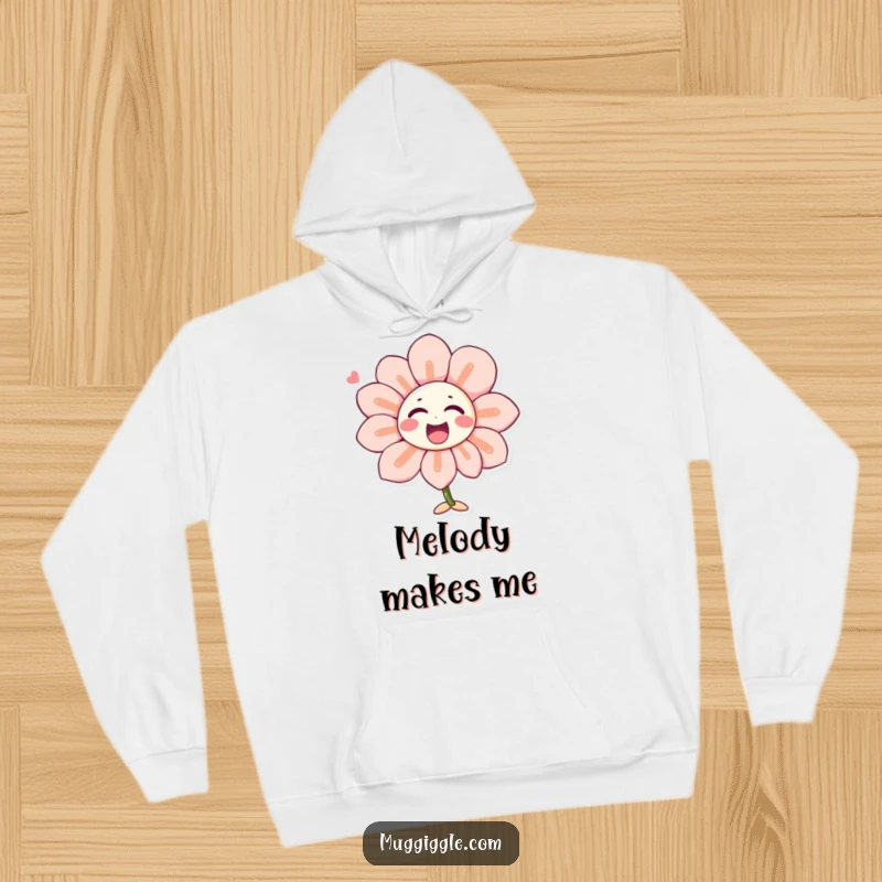 Funny hoodie showcasing a singing flower character with laughter-shaped petals, perfect for warm comfort and a dose of floral cheer.