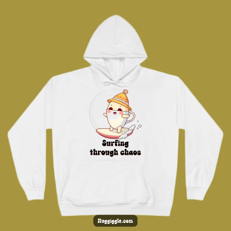 Whimsical Teacup Funny Hoodie: Bubble Surfing Adventure, Humorous Cozy Gift
