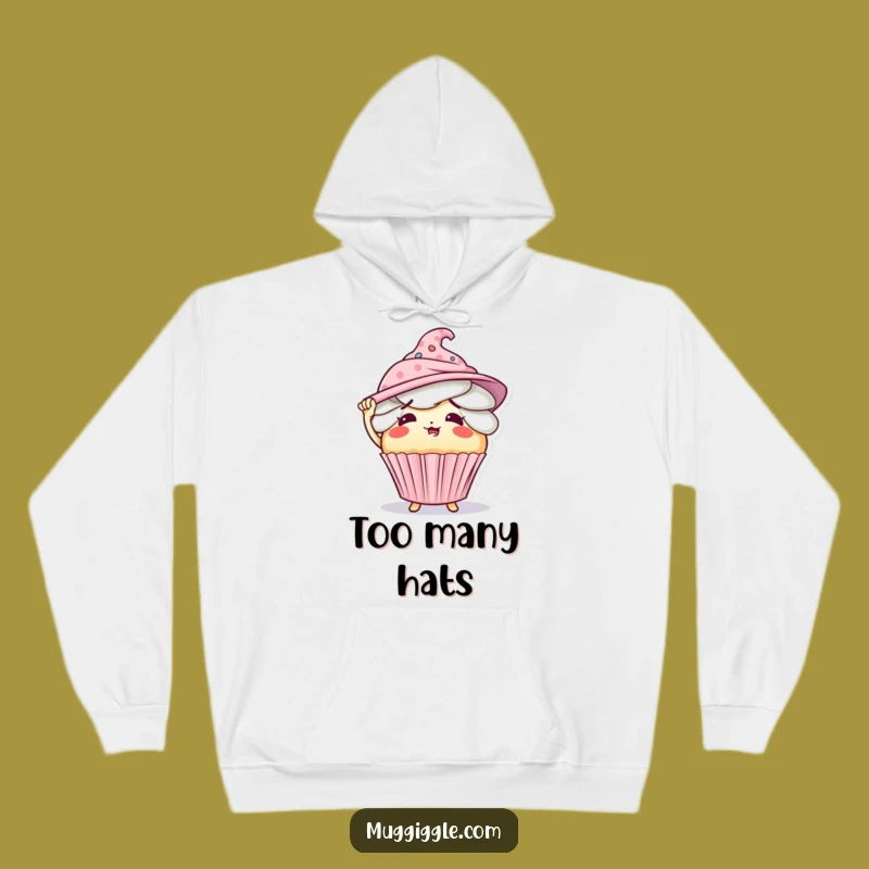 Funny Flustered Cupcake Overwhelmed by Hats Hoodie - Cozy Funny Gift