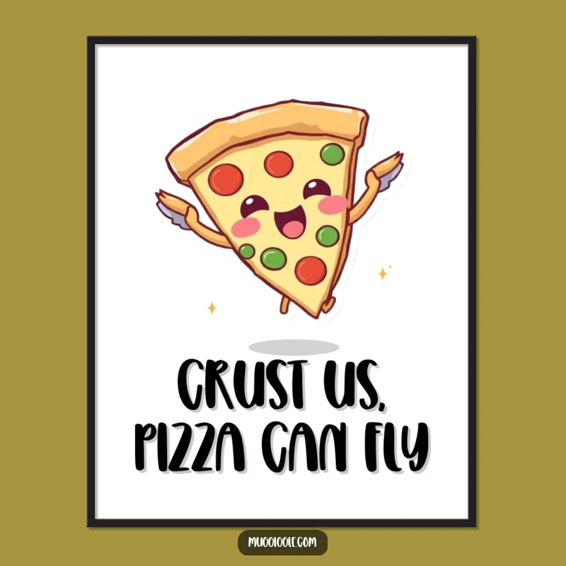 Free Printable Wall Art: Flying Pizza Character, Hilarious Foodie Decor