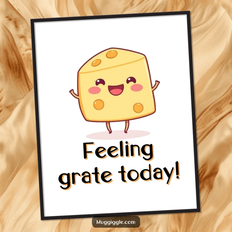 Funny Free Printable Wall Art: A happy cheese wedge with tiny dancing legs, bringing a dose of cheesy humor to any room.