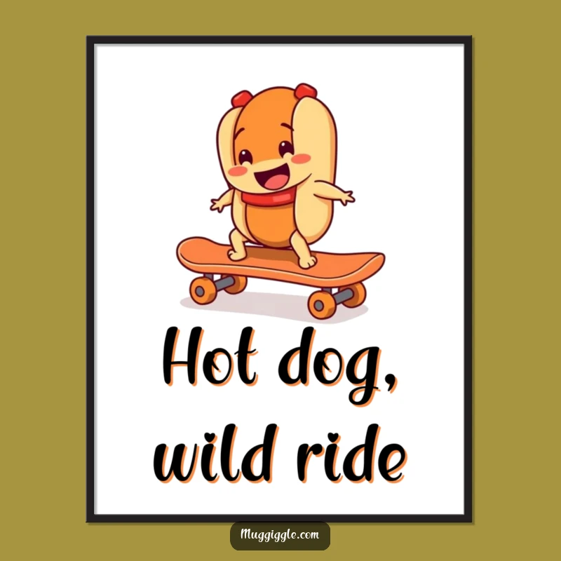 Free Printable Wall Art: Hot Dog Skater Character Funny Downloadable Art