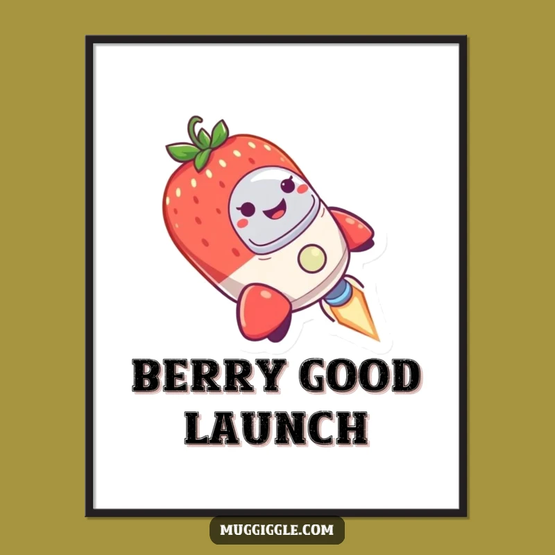 Free Printable Wall Art: Strawberry Rocket Adventure, Funny Space Art, Downloadable Decor