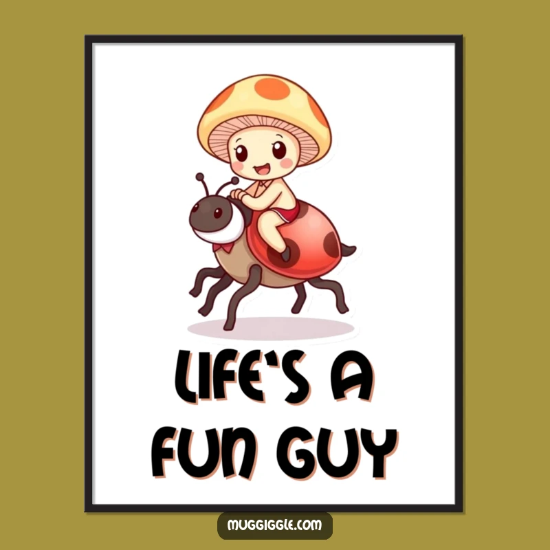 Funny Free Printable Wall Art: Mushroom Ladybug Ride for Whimsical Downloadable Decor