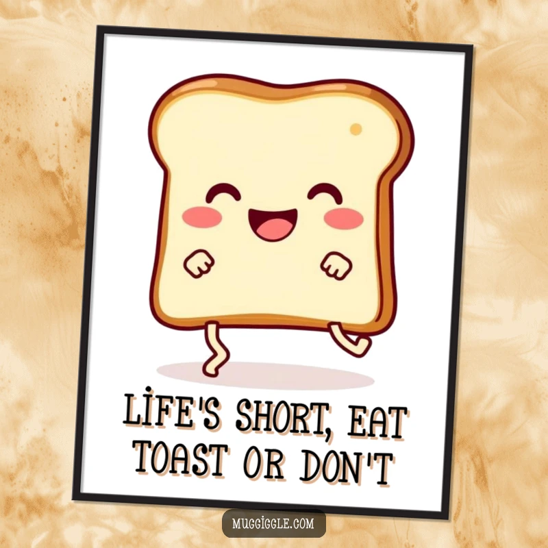 Funny Free Printable Wall Art: Happy slice of toast with legs comically tripping, adding quirky humor to any room.
