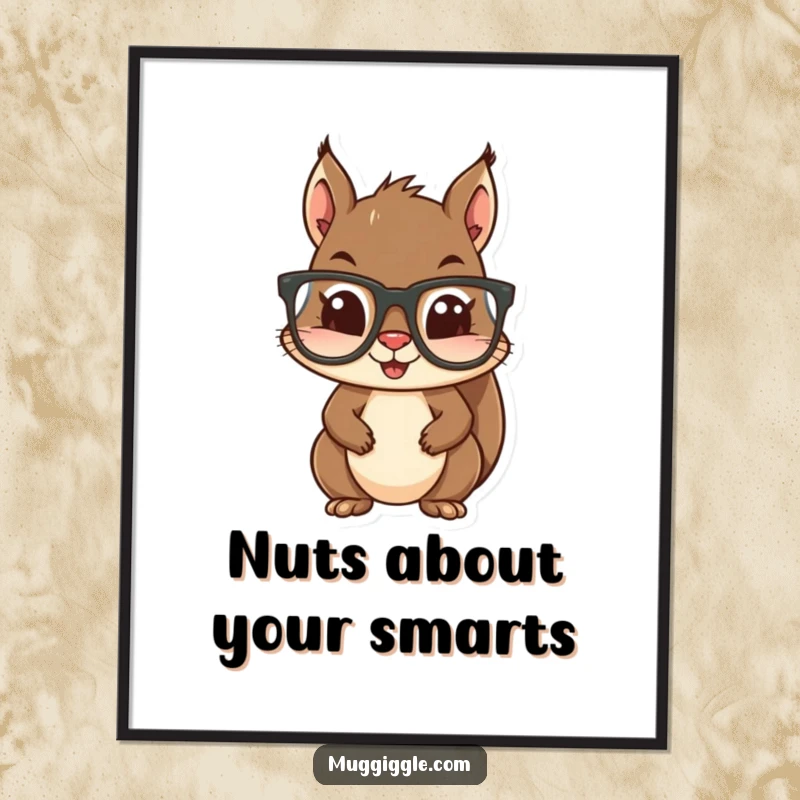 Funny Free Printable wall art featuring a mischievous squirrel hilariously attempting to wear a pair of oversized glasses, unique decor.