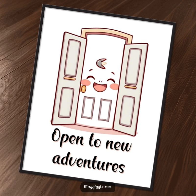 Funny Free Printable Wall Art: A friendly door opening wide to reveal a cheerful, laughing face, inviting guests.