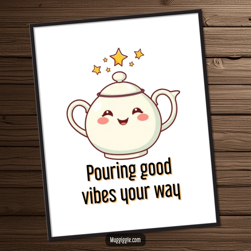 Funny Free Printable wall art of a cheerful teapot pouring a stream of stars, whimsical and enchanting decor.