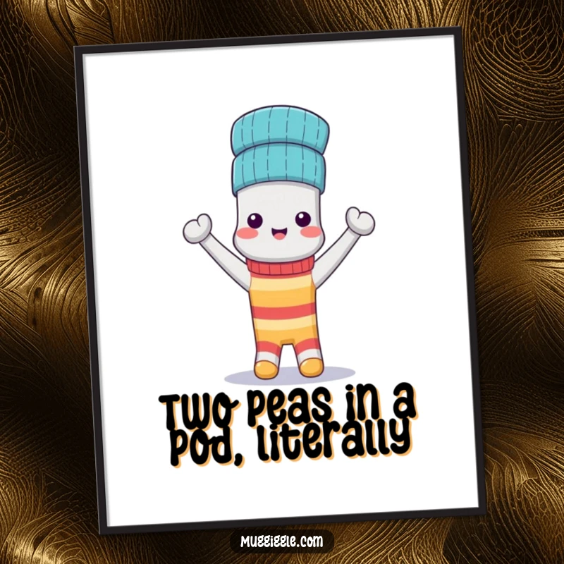 Funny Free Printable Wall Art: An anthropomorphic sock is joyfully wearing its other sock as a celebratory hat. Hilarious home decor.