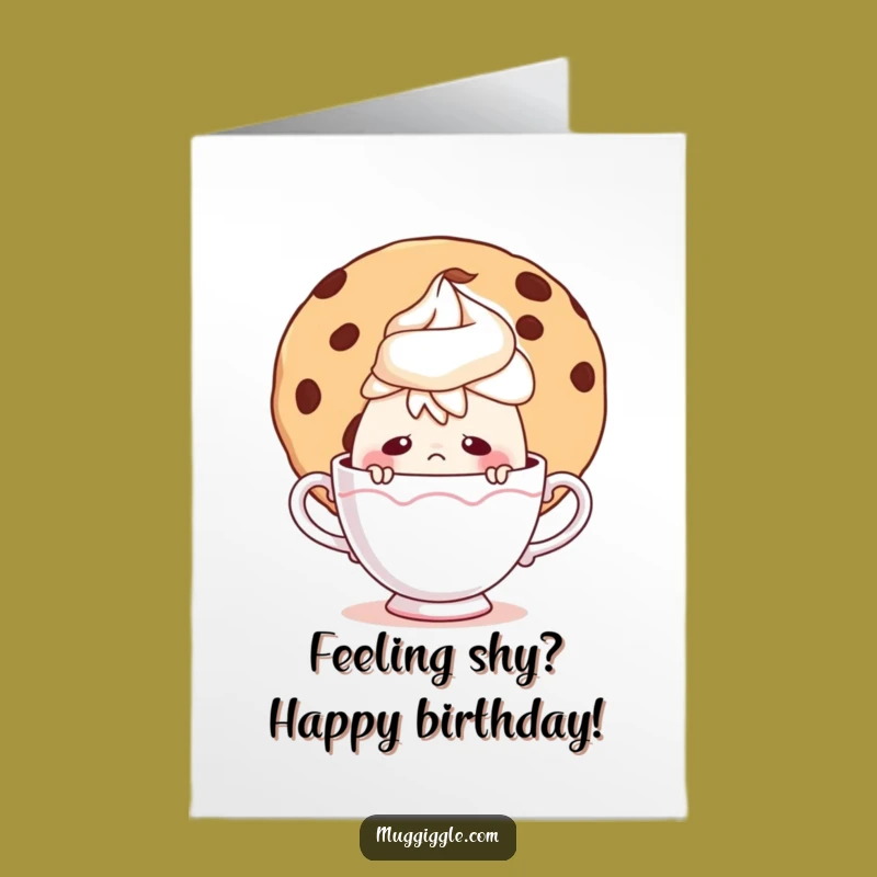 Funny Free Printable Birthday Card: Shy Teacup & Cookie - Cute Downloadable Gift!