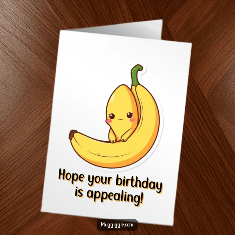 Funny Free Printable Birthday Card: A curious banana character peeking out from a larger, empty banana peel.