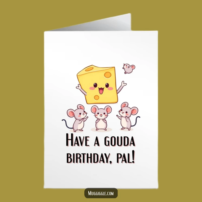 Free Printable Birthday Card: Juggling Cheese Character Funny Downloadable Gift
